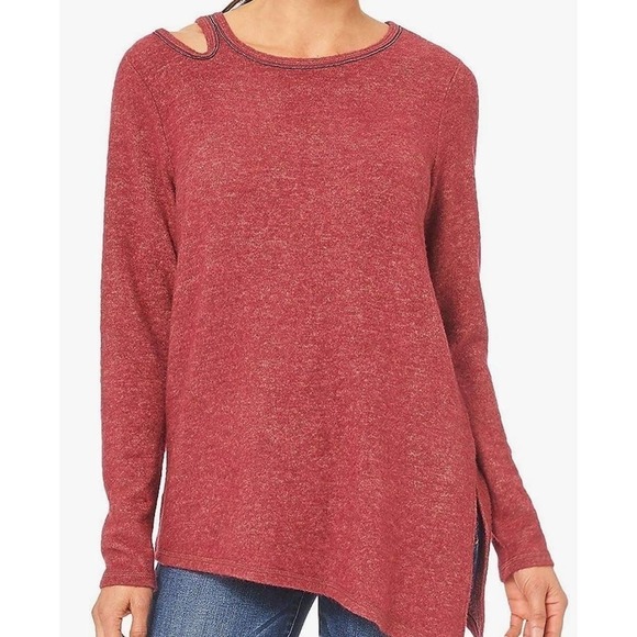 Democracy Women's Long Sleeve One Shoulder Cut Out Assymetric Hem Sweater - Picture 1 of 6